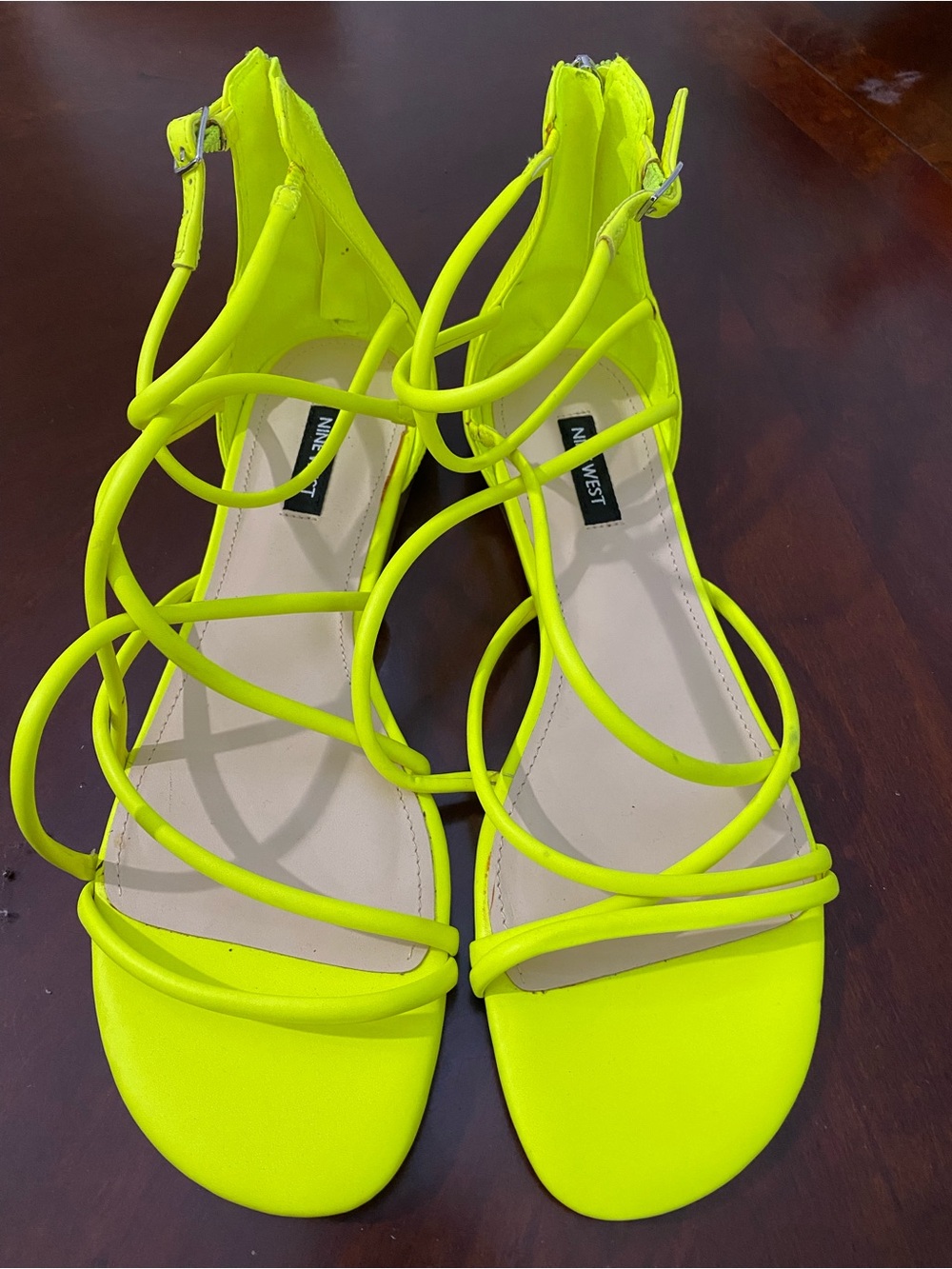 Nine West Bright Neon Yellow Strappy Flat Sandals